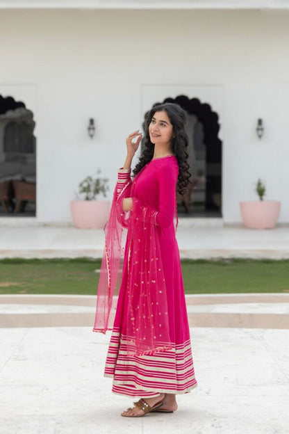 Mae Pink Paro Kurti Set In Anarkali Style