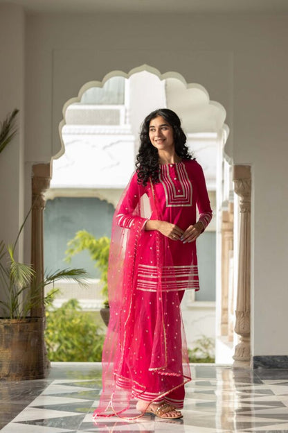 Gotta Work Sharara Set In Rani Pink