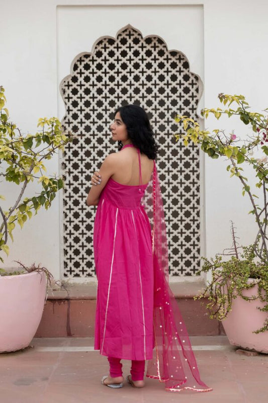 Rose Pink Anarkali Backless Suit Set