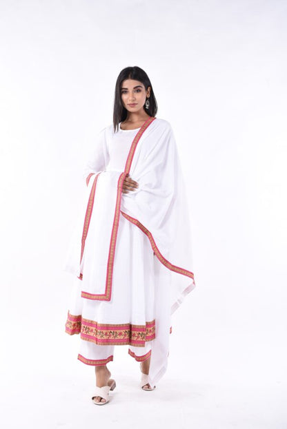 Sage White Anarkali Suit Set With Floral Enchanment