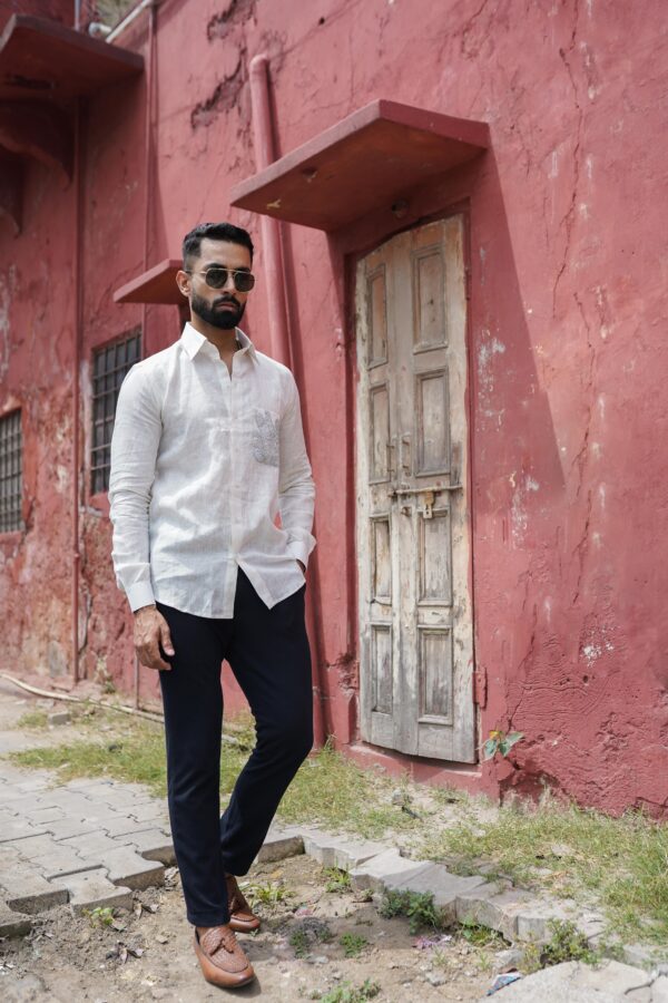 Slim Fit Linen Embroided Shirt