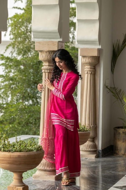 Gotta Work Sharara Set In Rani Pink