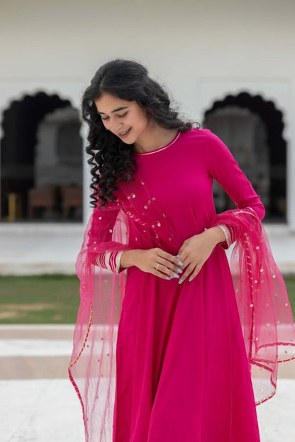 Mae Pink Paro Kurti Set In Anarkali Style