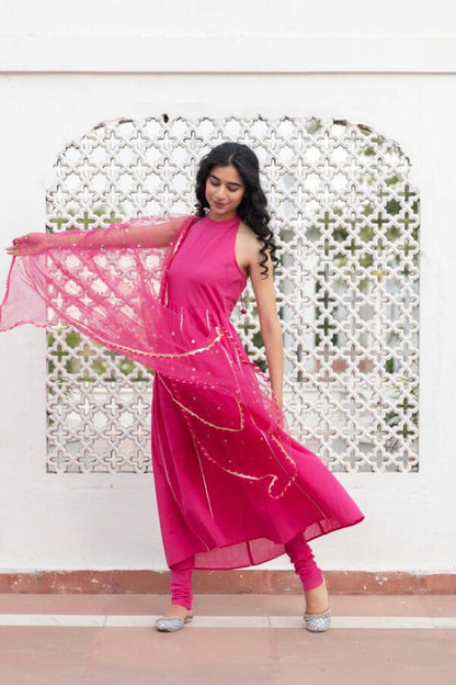 Rose Pink Anarkali Backless Suit Set