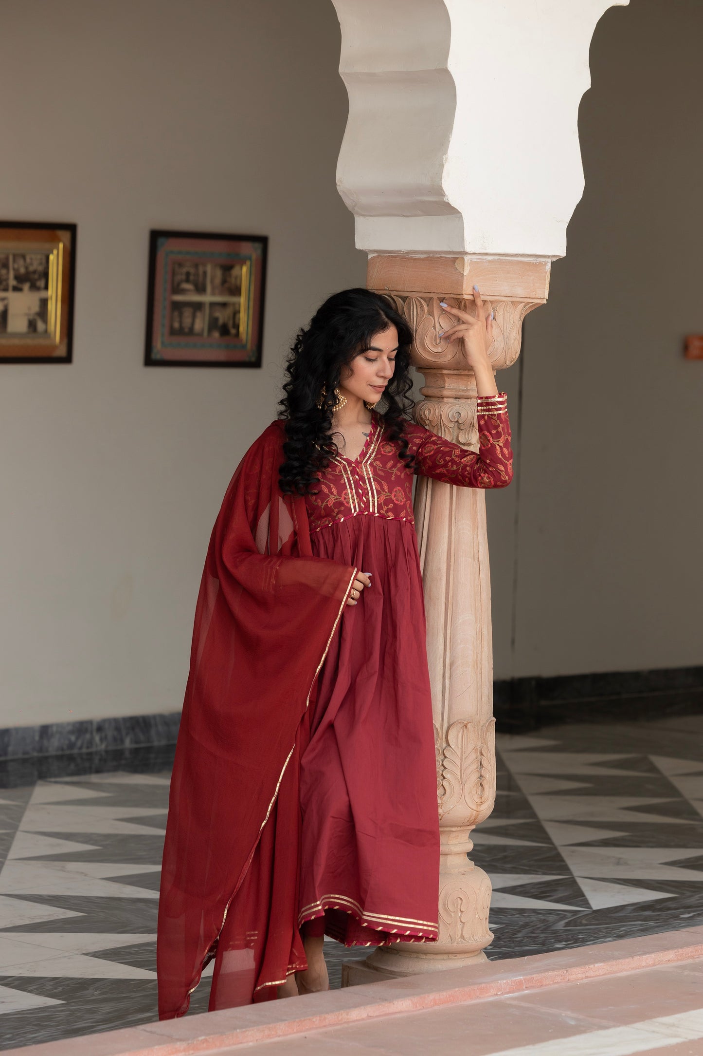 Anarkali Suit Set In Ruby Red