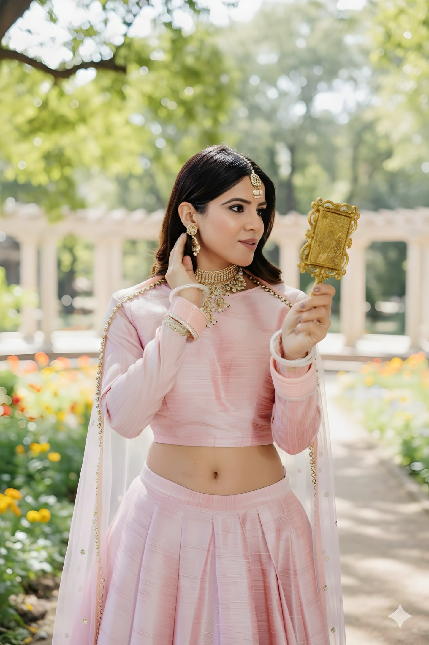 Blush Petal Lengha in Raw Silk
