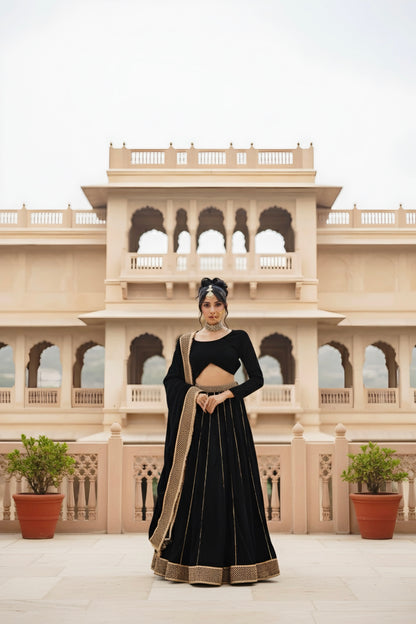 The Noor-e-Kaala Black Velvet Lehenga Set