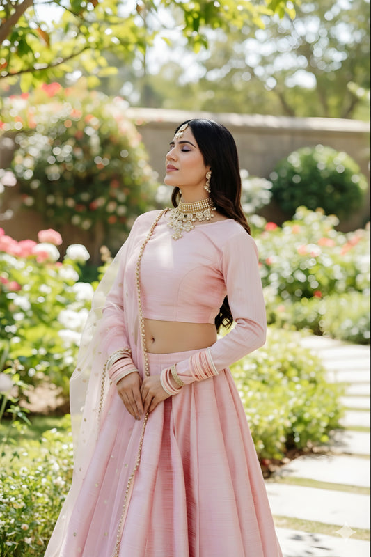 Blush Petal Lengha in Raw Silk