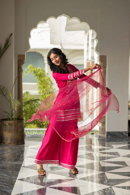 Gotta Work Sharara Set In Rani Pink