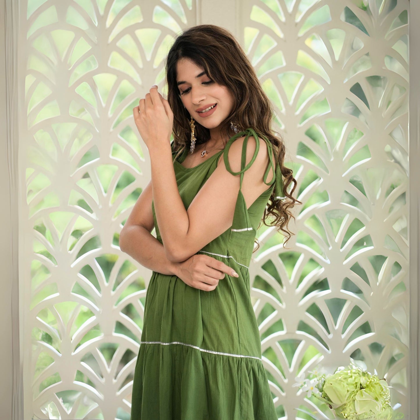 Emerald Green Kurti Dress With Adjustable Tassels strap