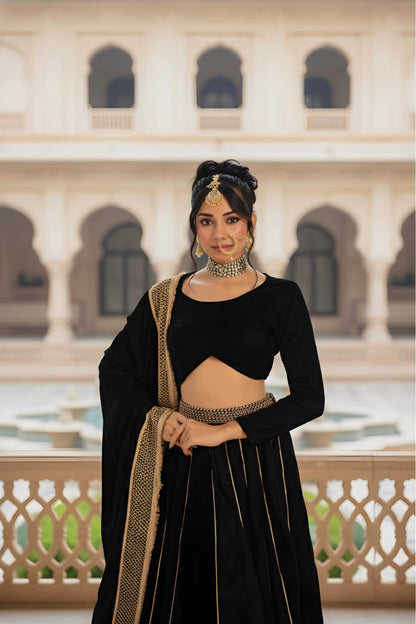 The Noor-e-Kaala Black Velvet Lehenga Set