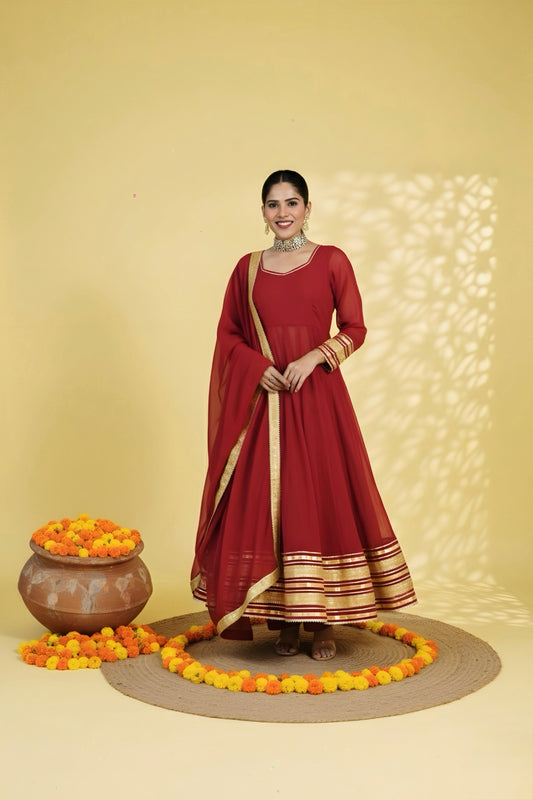Noor Maroon Anarkali Set