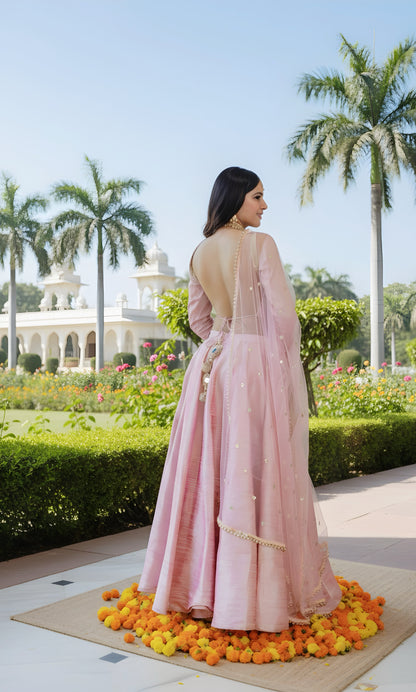 Blush Petal Lengha in Raw Silk