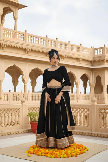 The Noor-e-Kaala Black Velvet Lehenga Set