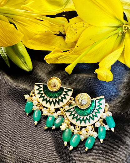 Green Kundan Embellished Chandelier Jumki