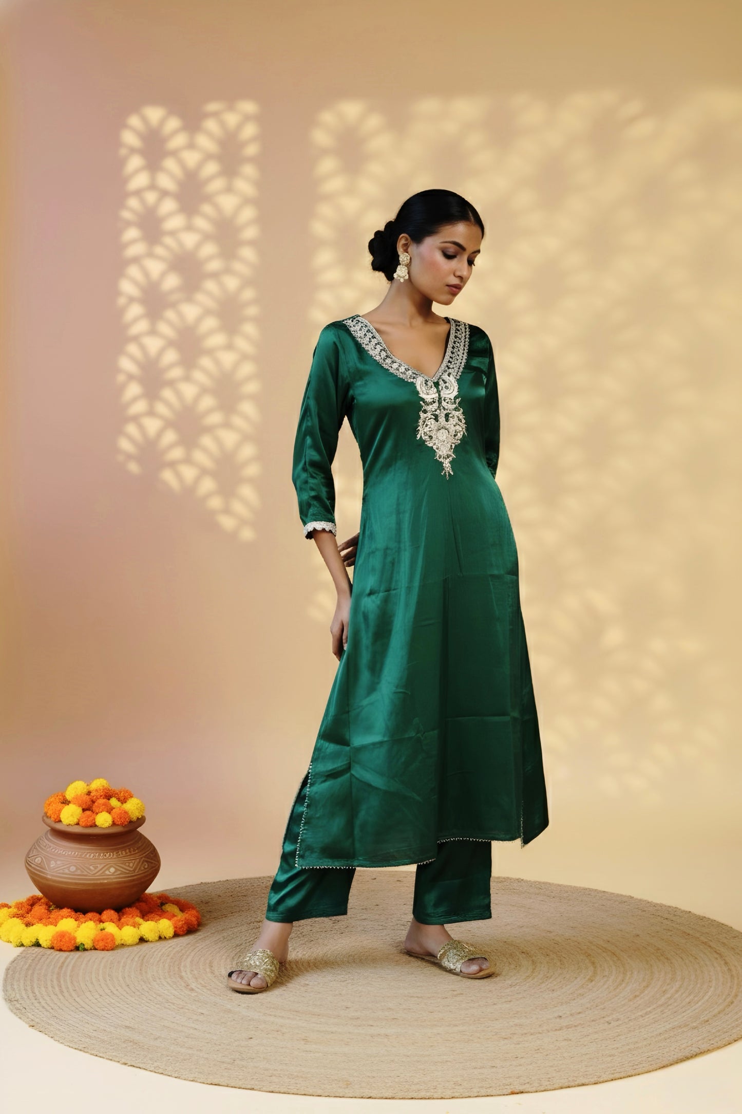 Emerald Green kurta Set with Zari work