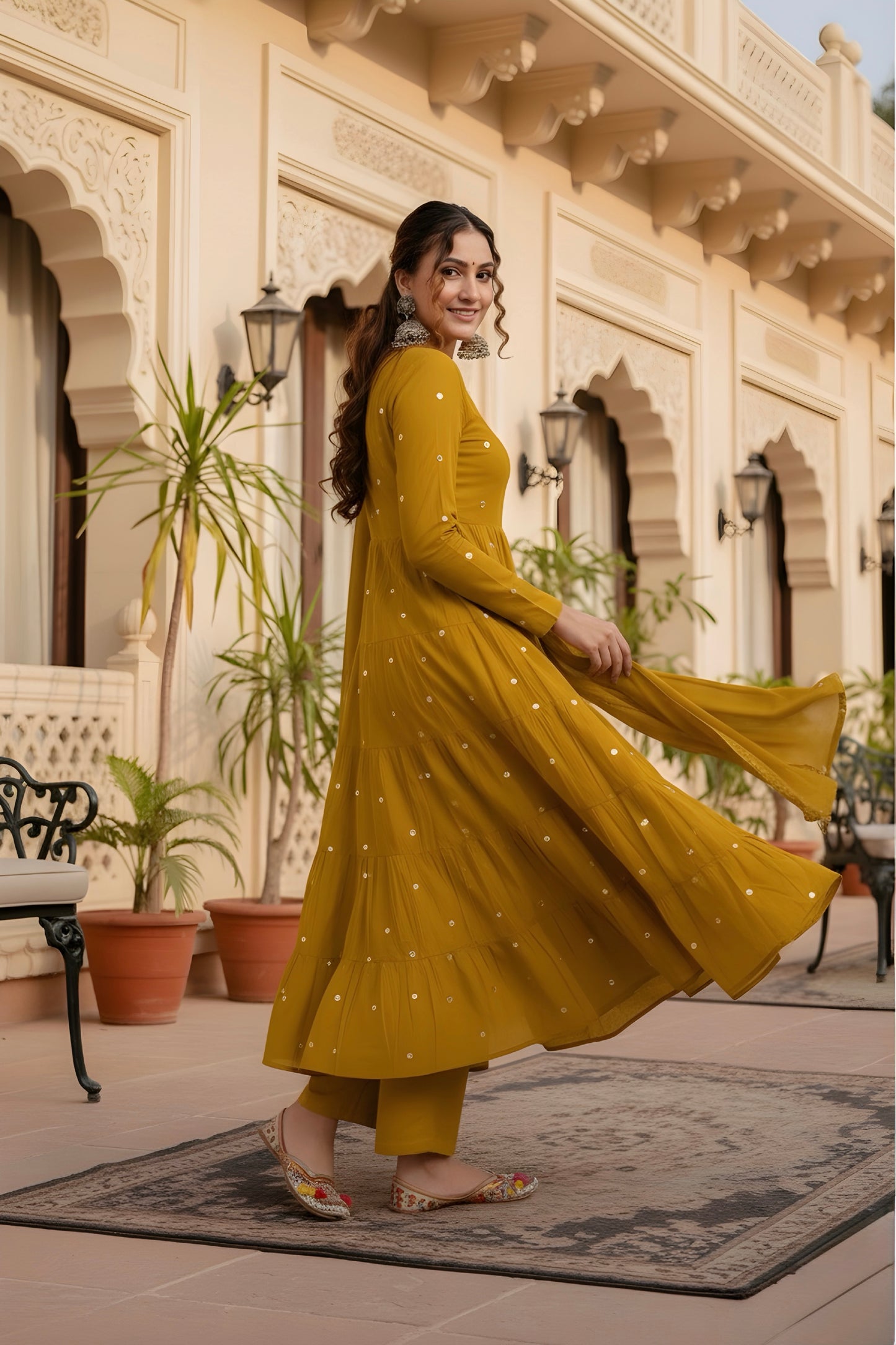Mustard Yellow Mirror work suit set