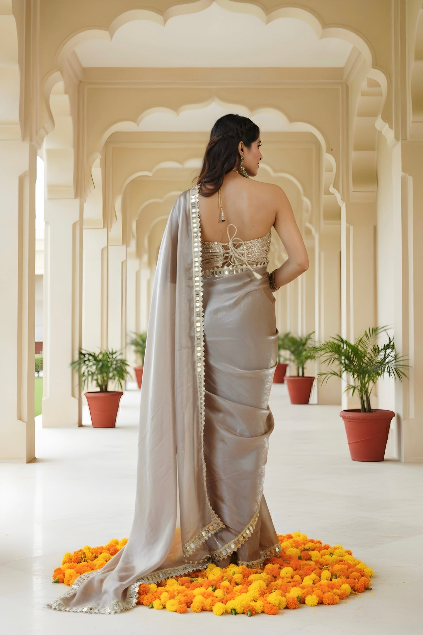 Champagne Stitched saree