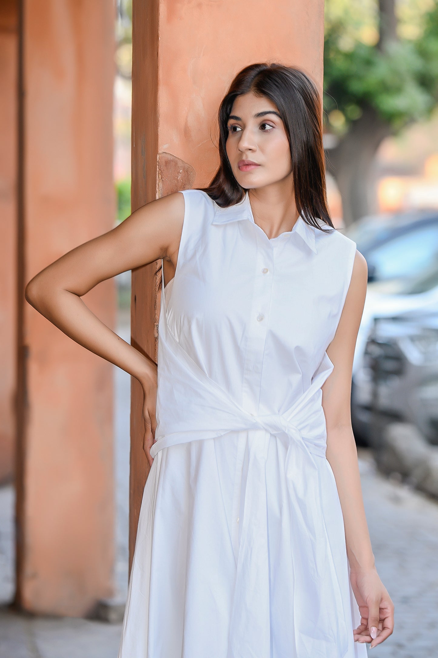 Button down shirt dress with belt