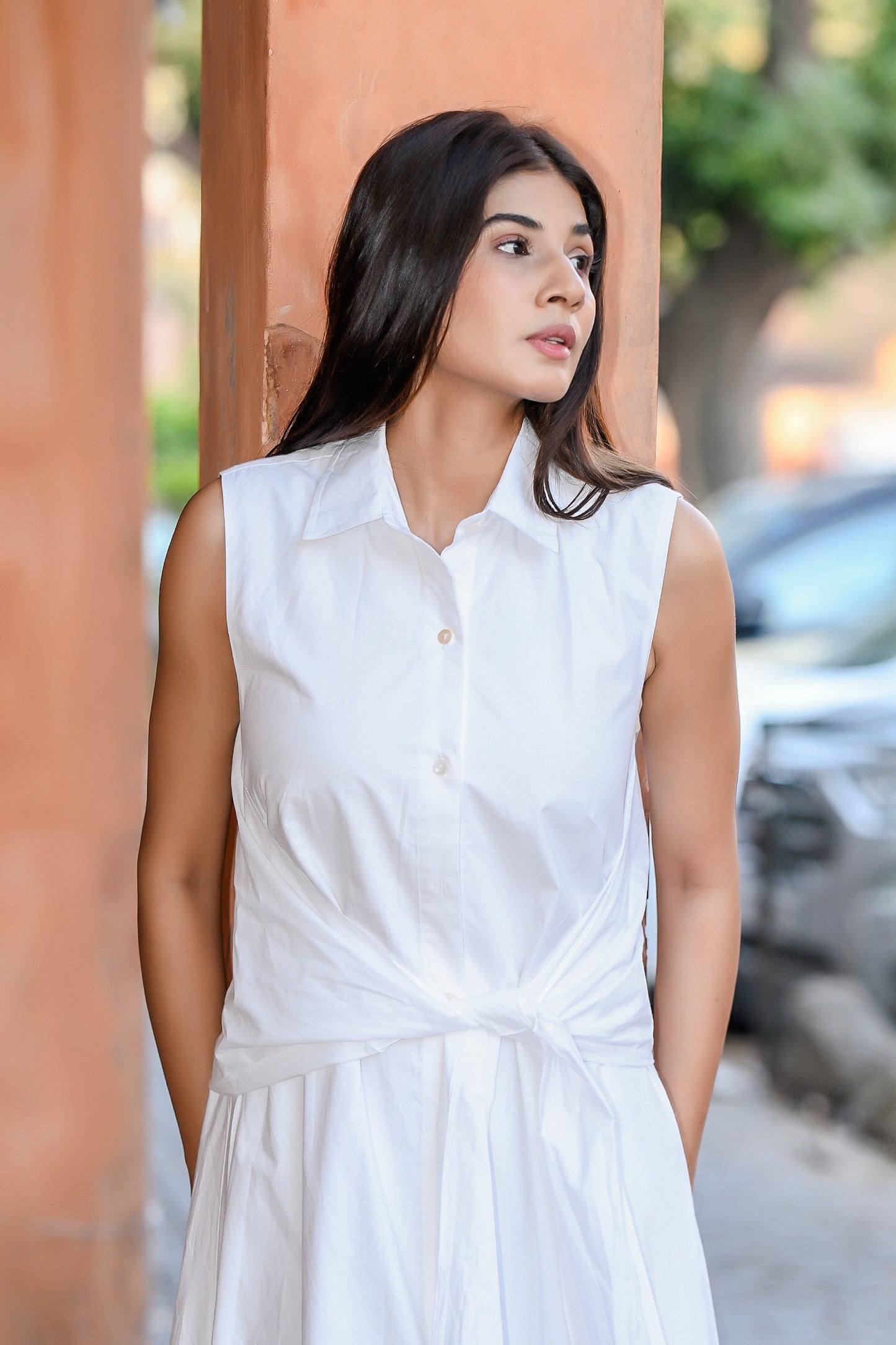 Button down shirt dress with belt