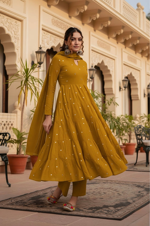 Mustard Yellow Mirror work suit set