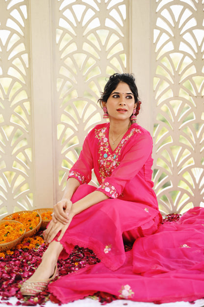 Pink Floral  Kurta Set