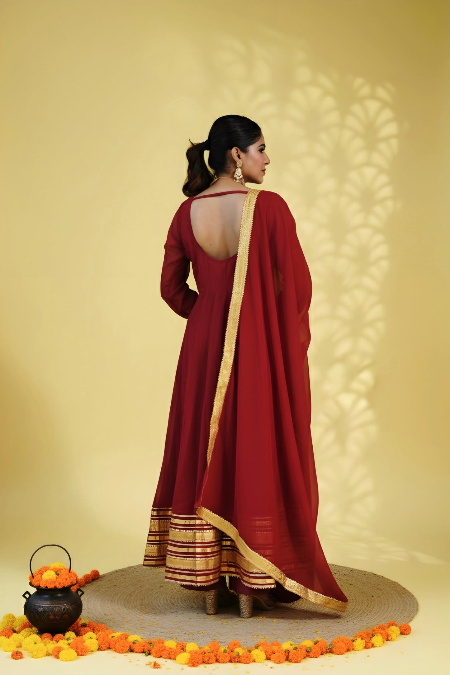 Noor Maroon Anarkali Set
