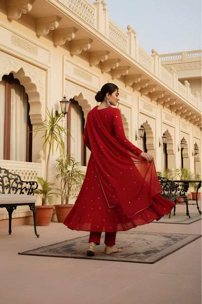 Apple Berry Red Mirror Work Suit Set