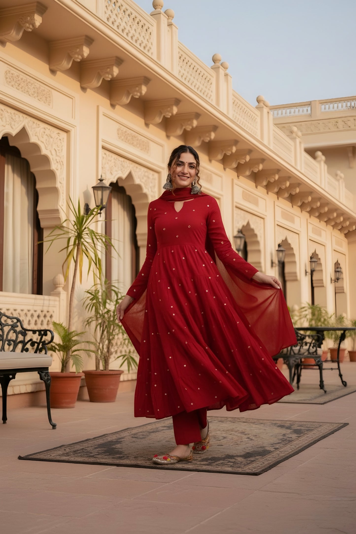 Apple Berry Red Mirror Work Suit Set