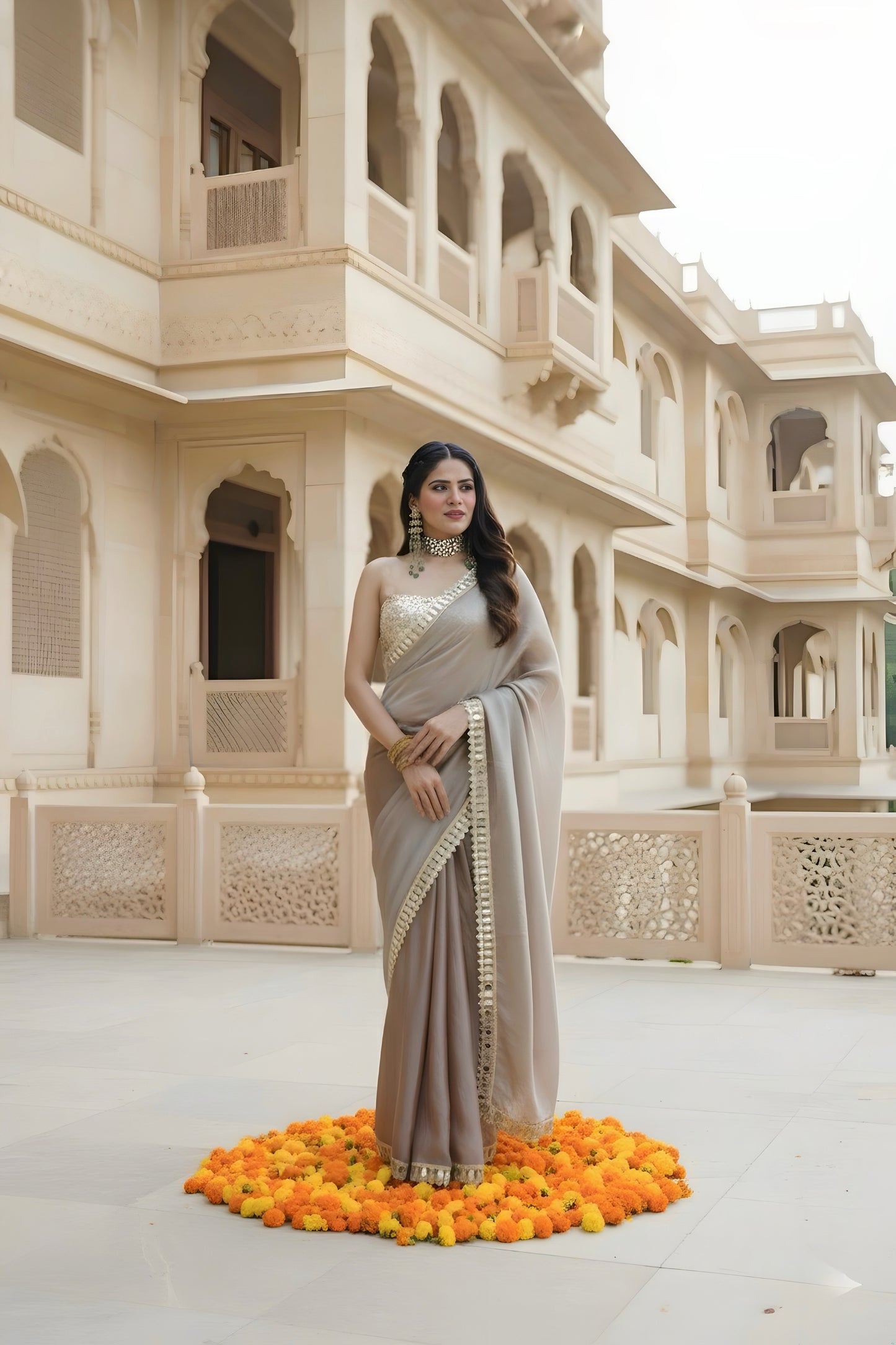 Champagne Stitched saree