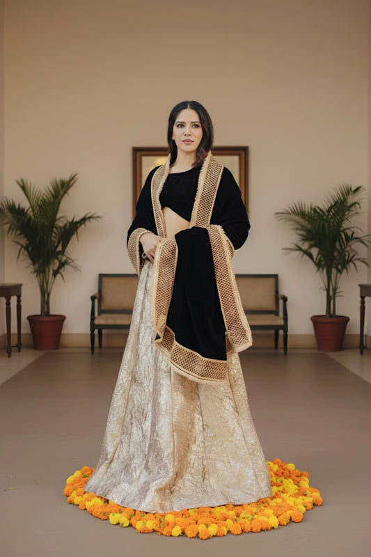 Zeenat Crush Golden Lengha Set