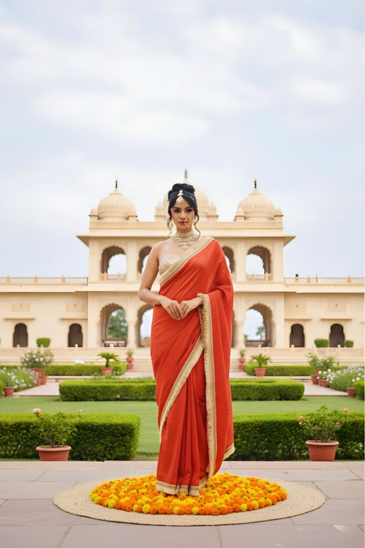 Noor-e-Gulzar Rust Stitched Saree