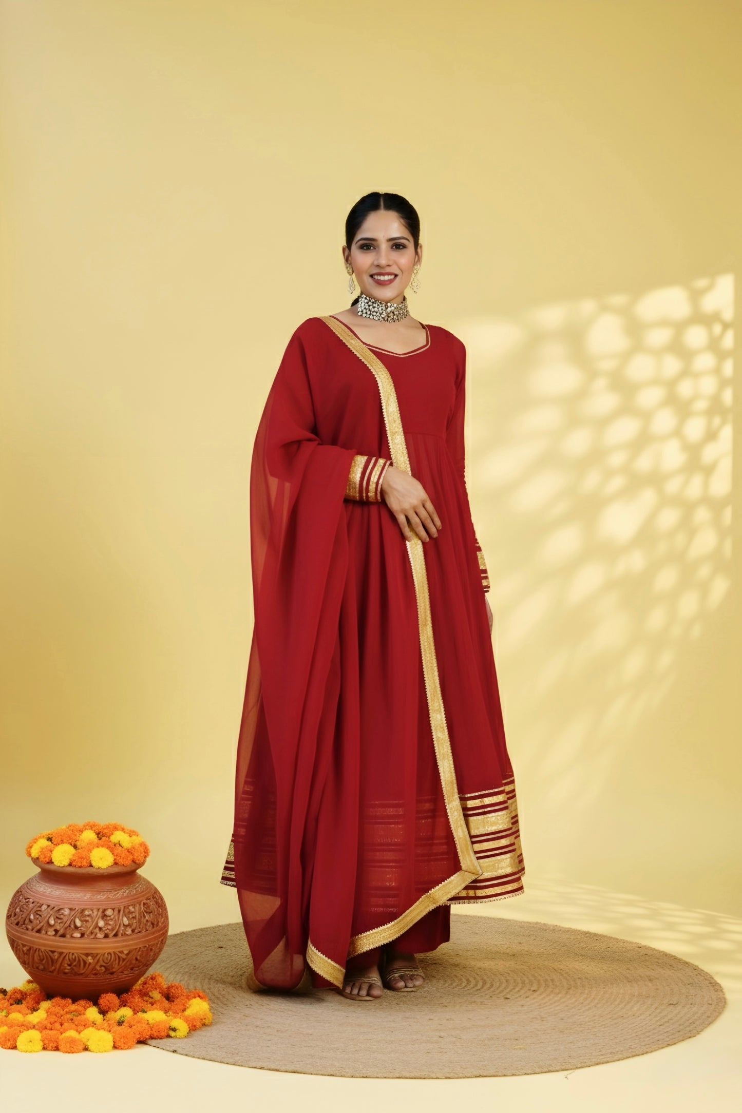 Noor Maroon Anarkali Set