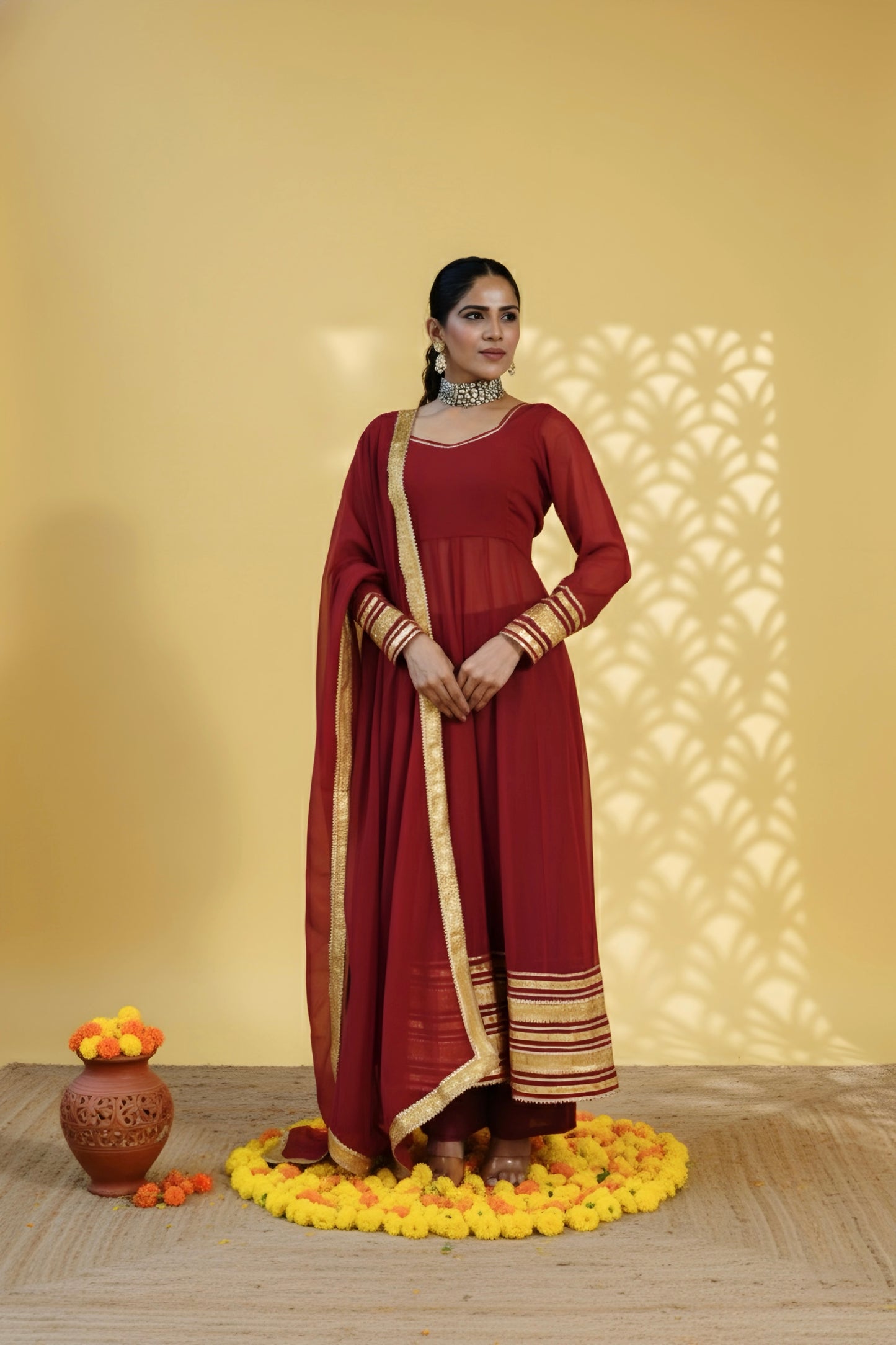 Noor Maroon Anarkali Set