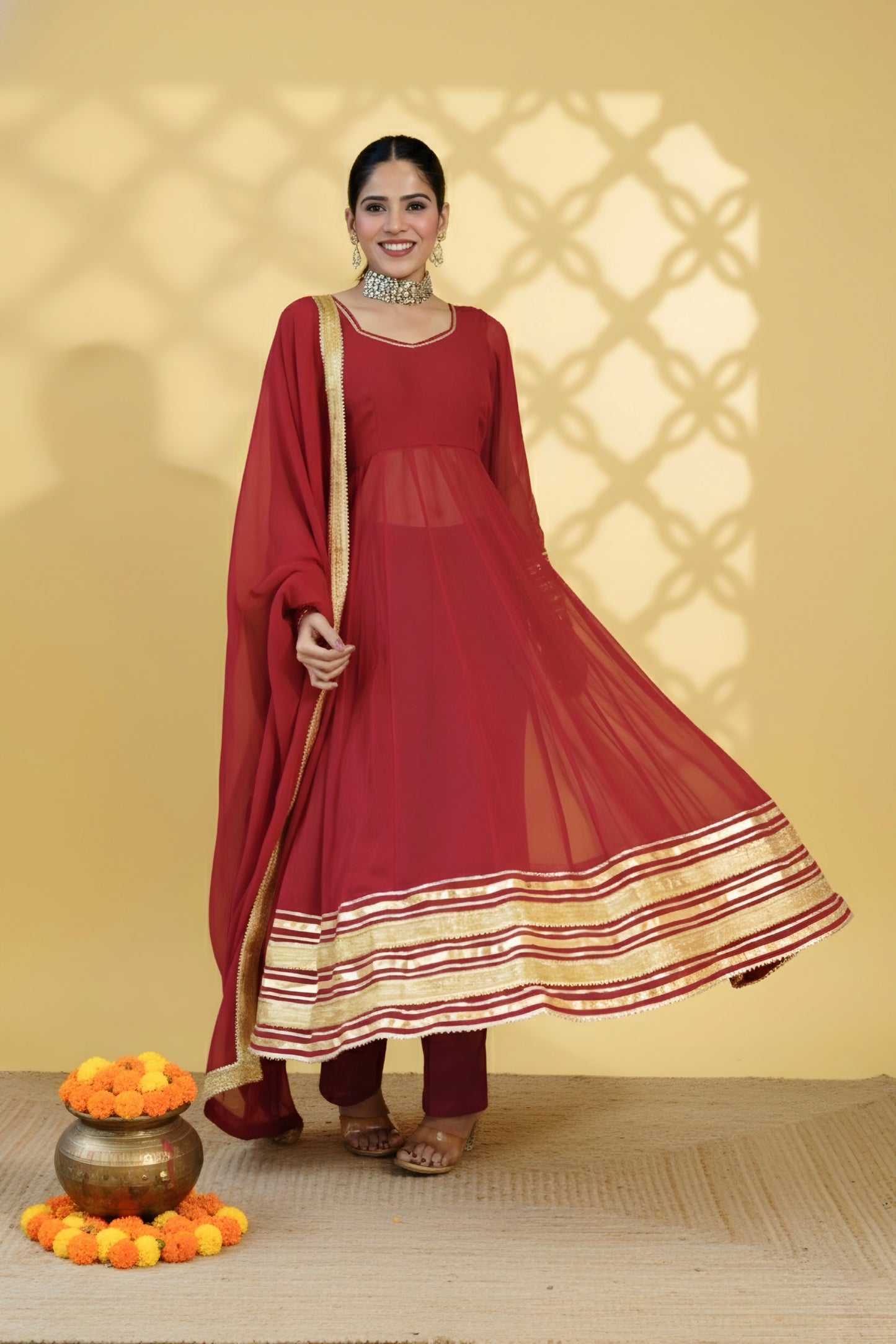 Noor Maroon Anarkali Set