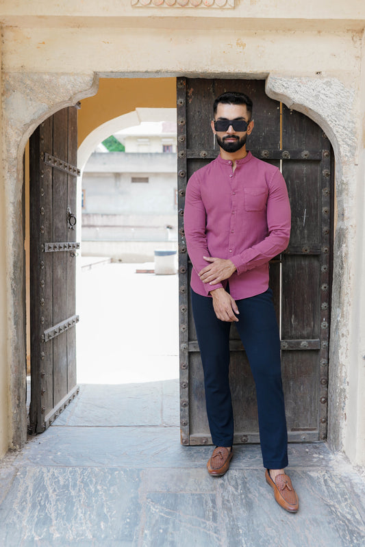 The Wine Mandarin Collar Shirt