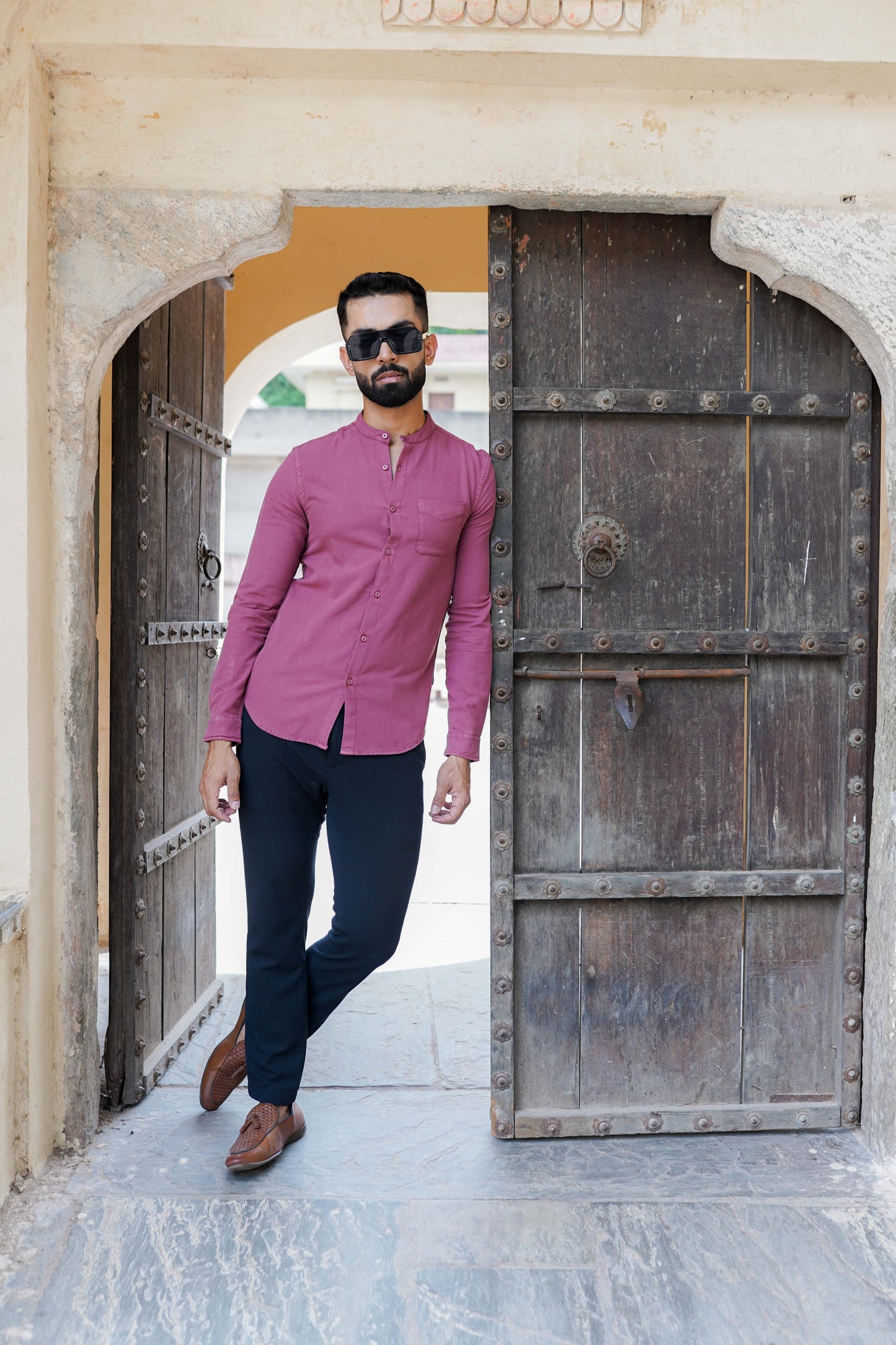 The Wine Mandarin Collar Shirt