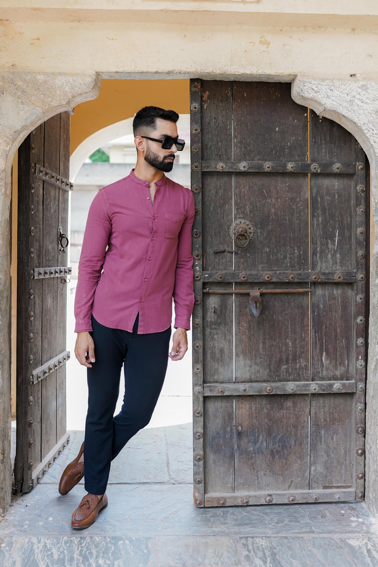 The Wine Mandarin Collar Shirt