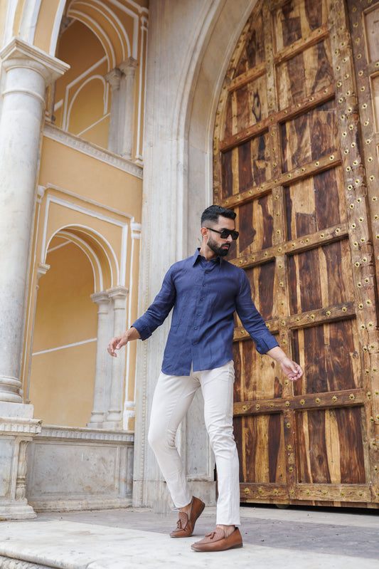 Linen Blue Mens Shirt