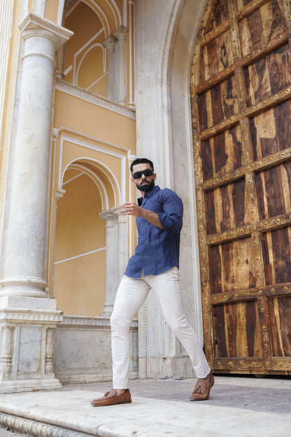 Linen Blue Mens Shirt