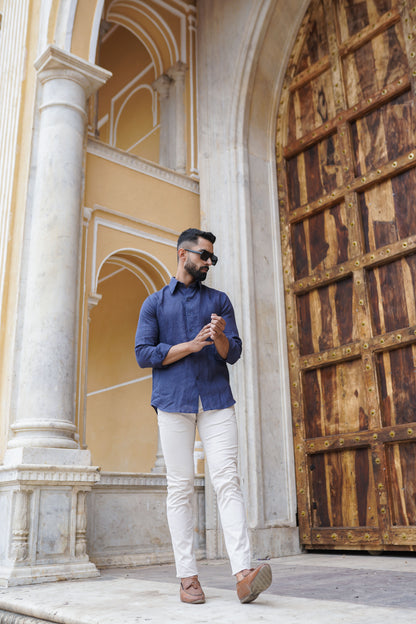 Linen Blue Mens Shirt