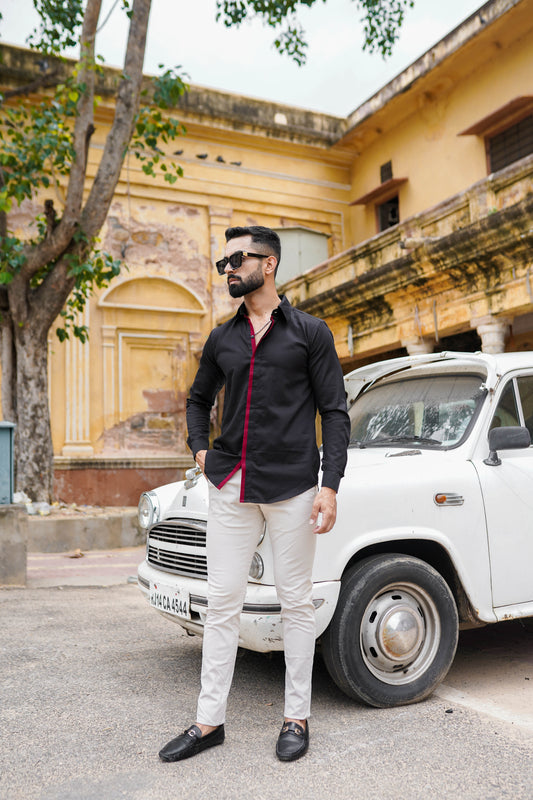 Black Shirt WithRose Red Stripe
