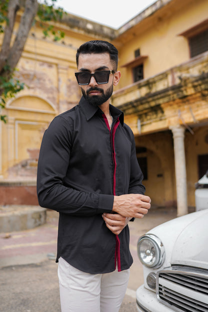 Black Shirt WithRose Red Stripe