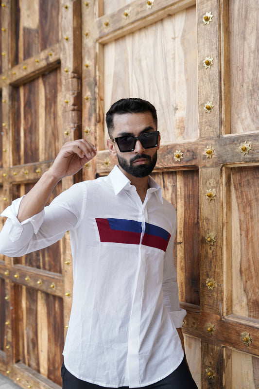 Trio Color Mens White Shirt