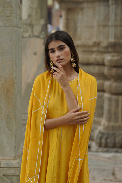 Temple Yellow Kurti Set