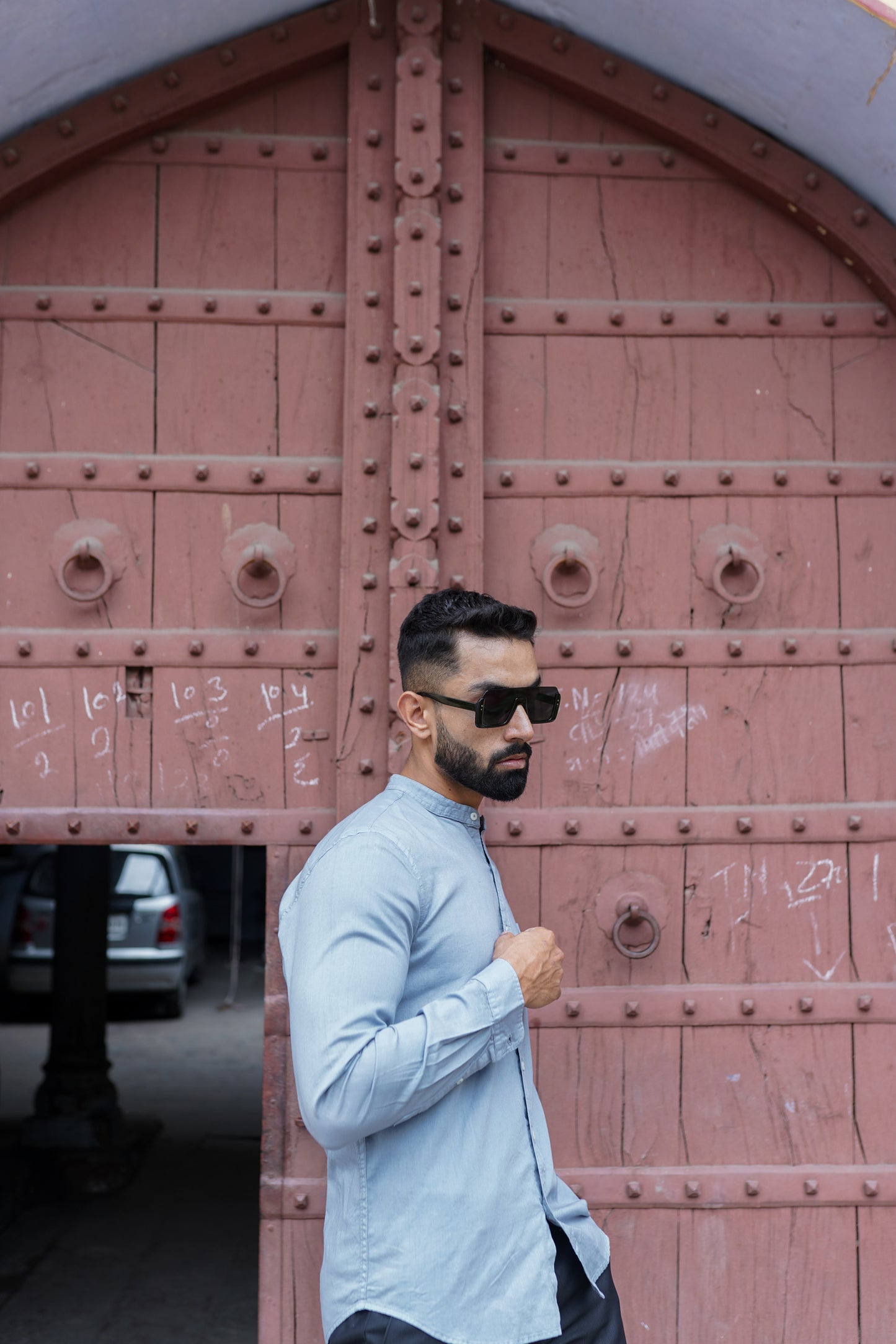 The Classic Mandarin sky Blue Collar Shirt