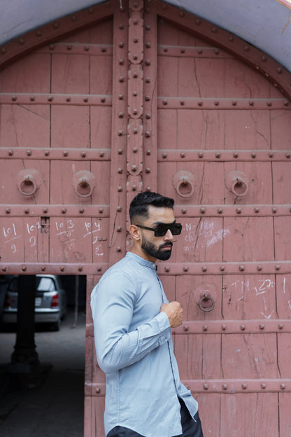 The Classic Mandarin sky Blue Collar Shirt