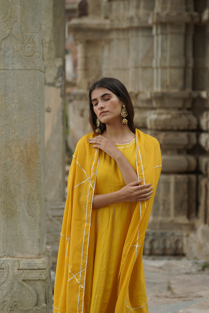 Temple Yellow Kurti Set