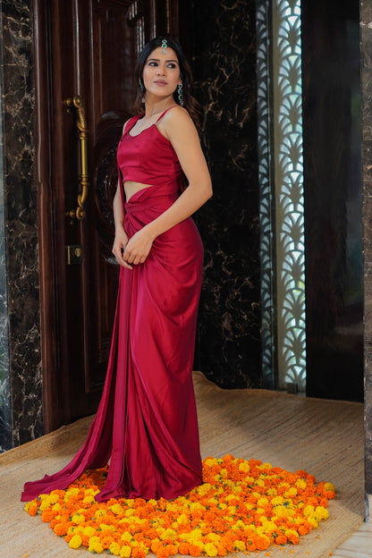 The essence of Red Stitched Saree
