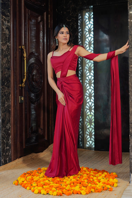 The essence of Red Stitched Saree